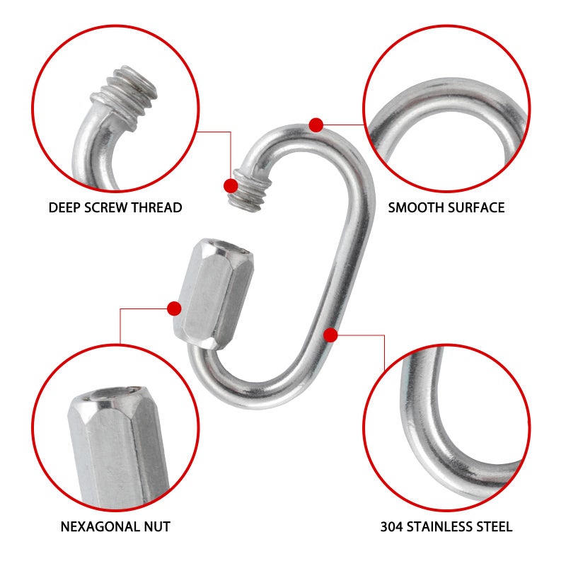 HOME MASTER HARDWARE 304 Stainless Steel D-Shaped Locking Quick Link Carabiner - Heavy Duty Secure Connector for Chains, Straps, Gear (10 Pack) - Image 2